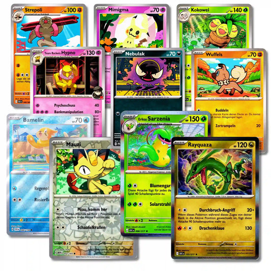 Pokémon Karten 10er Set – 10 verschiedene deutsche Karten inkl. 2 Holo & 2 Reverse Holo